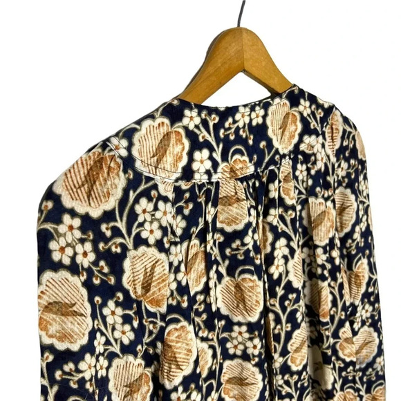 MAEVE Anthropologie Orli Bibbed Neutral Floral Print Button Down Boho Blouse - Picture 6 of 12
